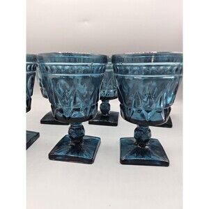 Vtg 6Pc Indiana Glass Colony Park Lane Blue Square Footed Goblet MCM Fancy Cups